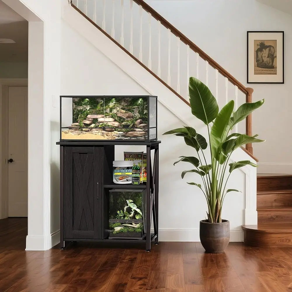 Reptile Tank Stand With Storage Cabinet For Terrariums