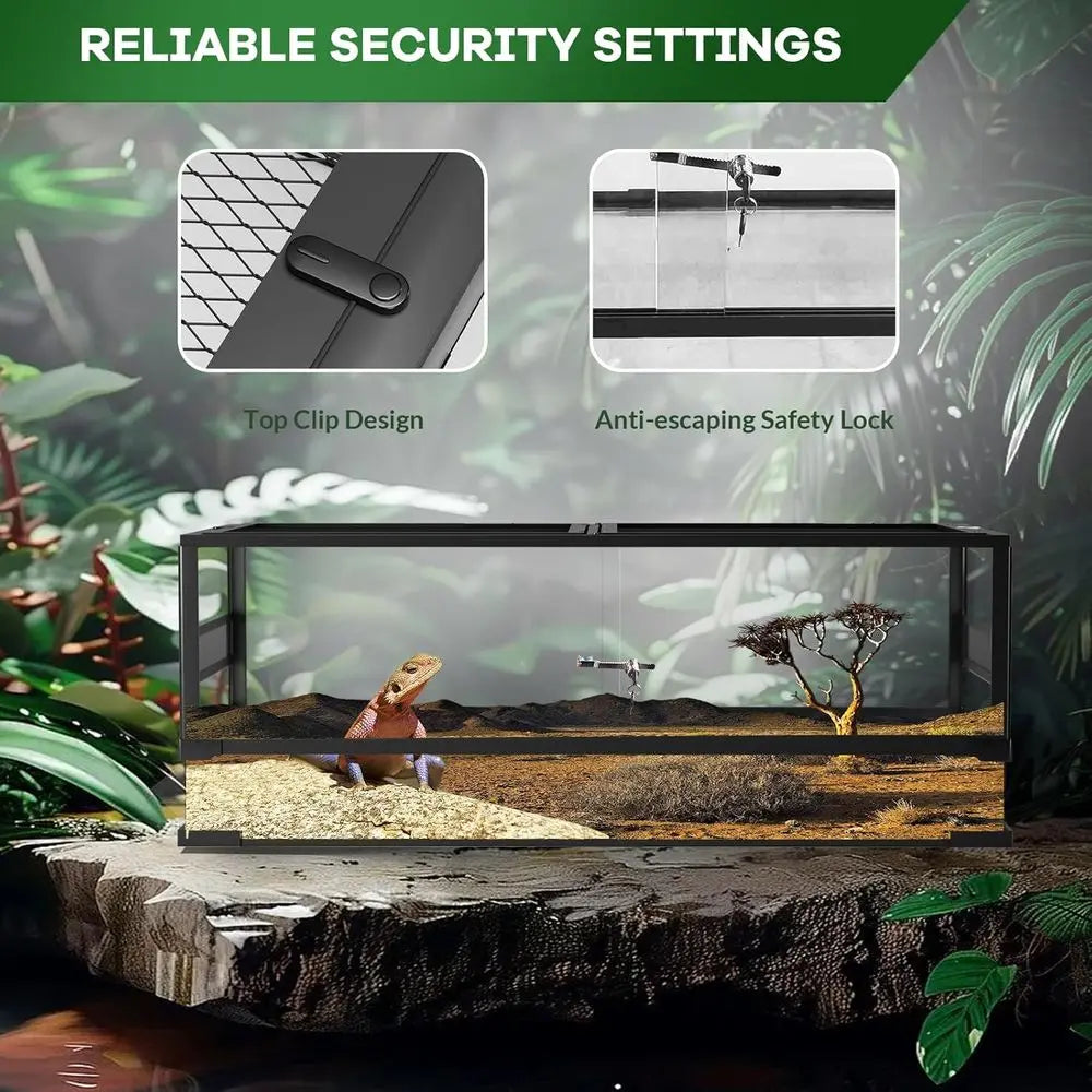 Tempered Glass Reptile Enclosure Lockable For Desert And Rainforest Habitats