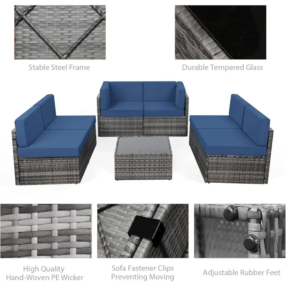 Modern Rattan Outdoor Patio Sectional Furniture Set With Cushions