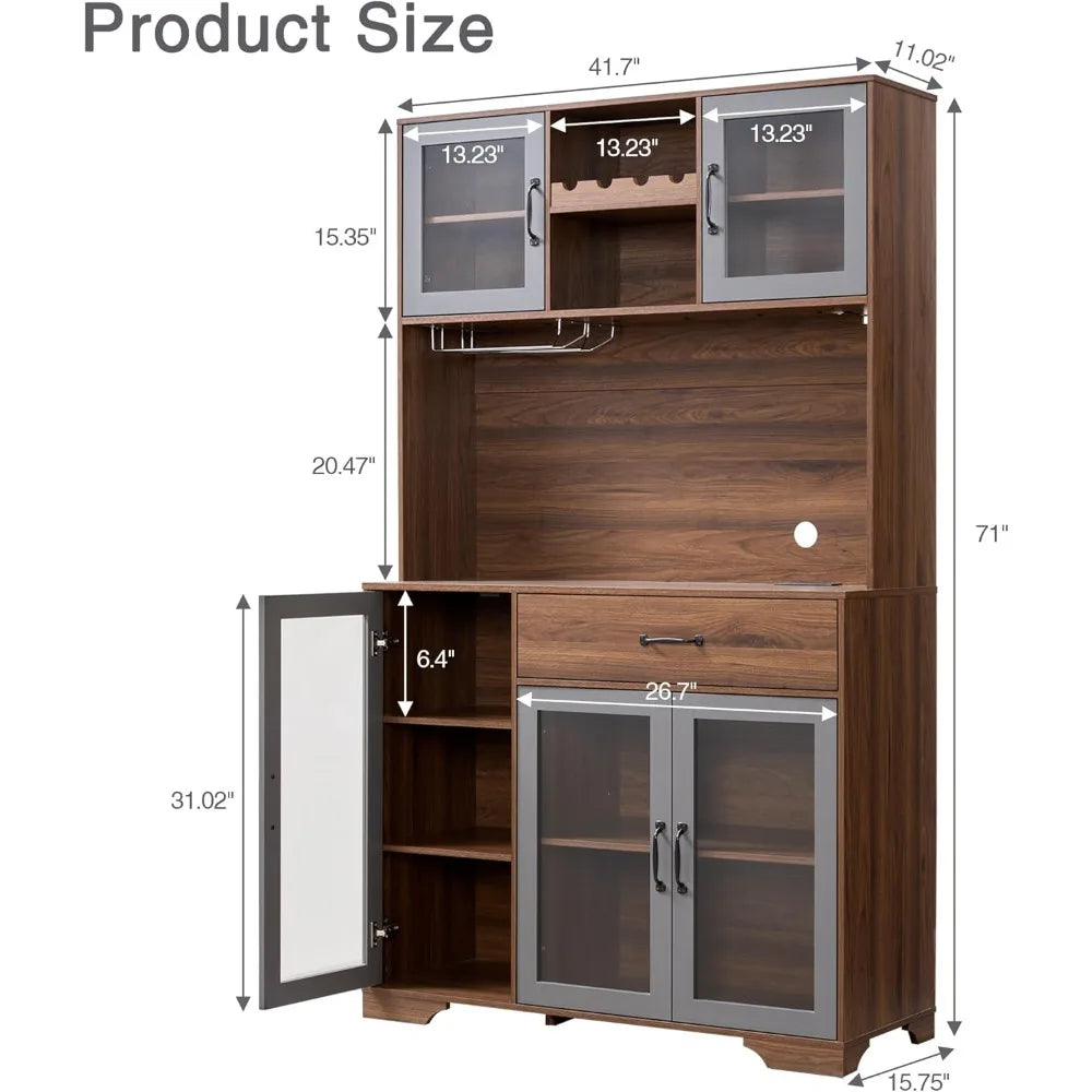 Coffee Bar Storage Cabinet With LED Lights And Wireless Charging