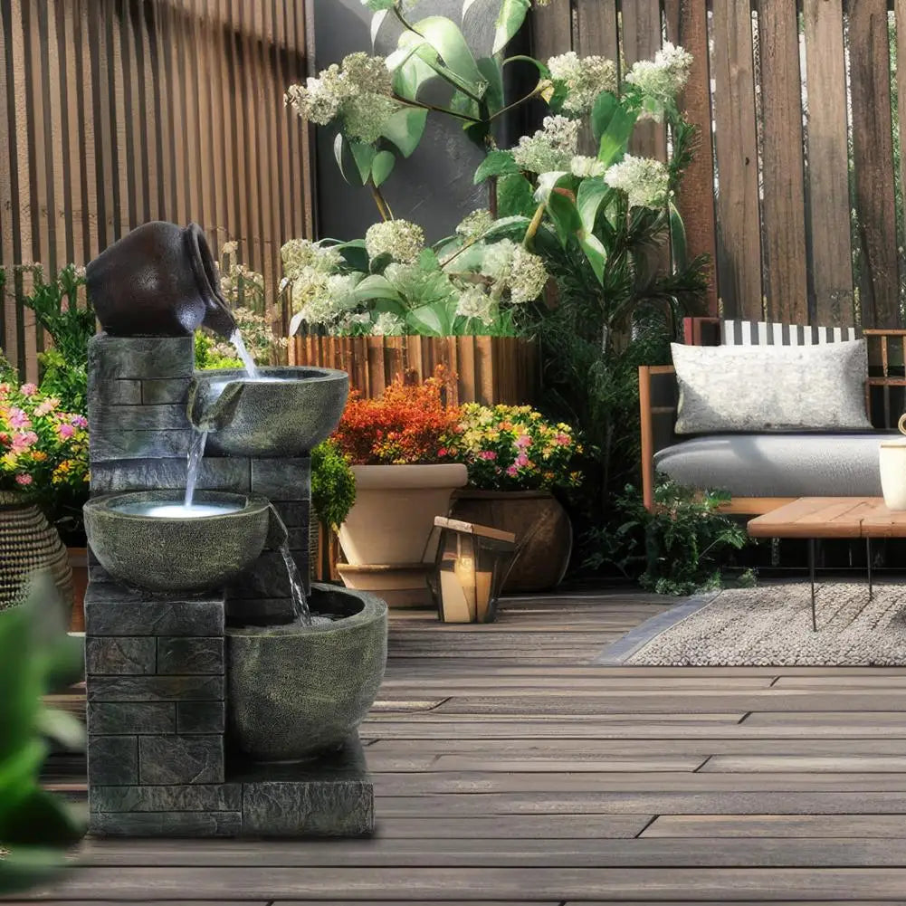 Rockery Waterfall Fountain Outdoor 4 Tier Cascading Bowls Led Light