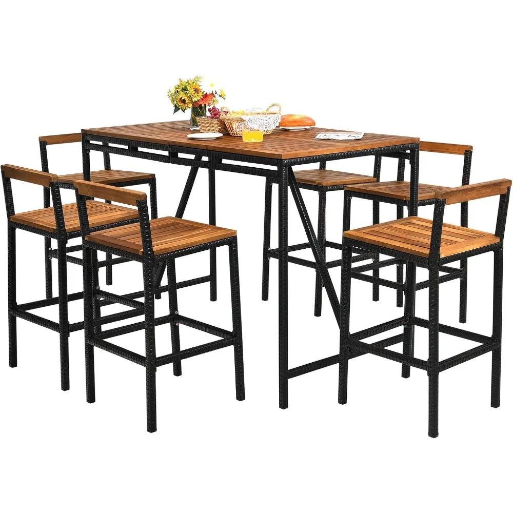 DAFIFY Outdoor Bar Table Set With Umbrella Hole Acacia Wood