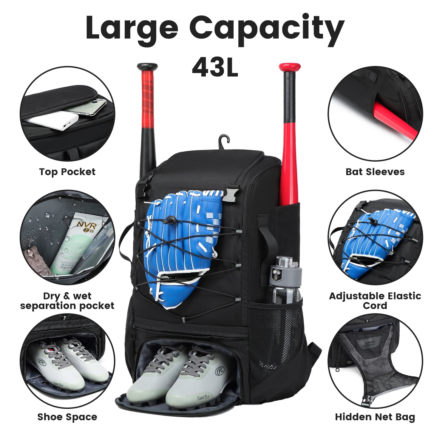 YH GSCN Baseball Equipment Bag With Shoe Compartment Backpack