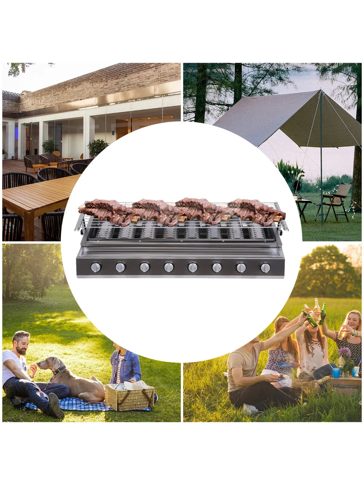 Outdoor 8 Burner Gas Grill Tabletop Stainless Steel For Camping