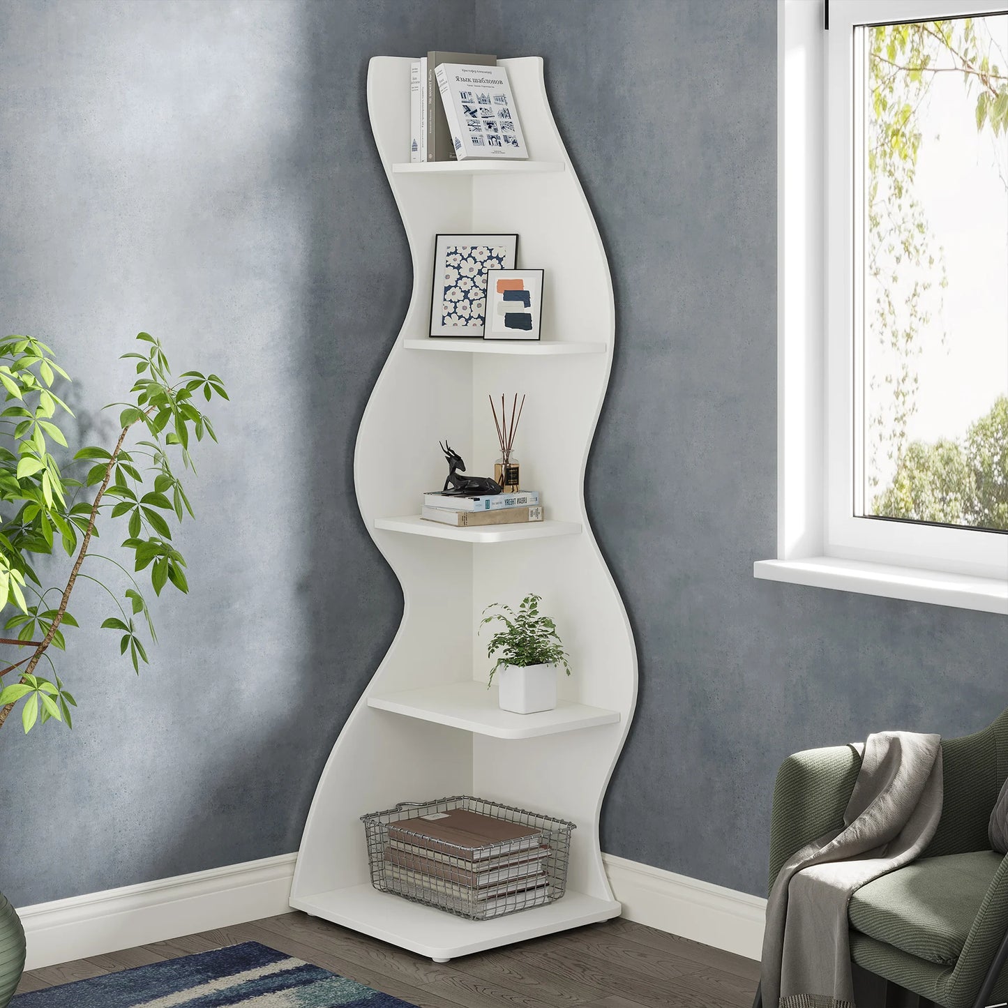 Tribesigns 5-Tier Corner Shelf Wall Bookcase Plant Stand