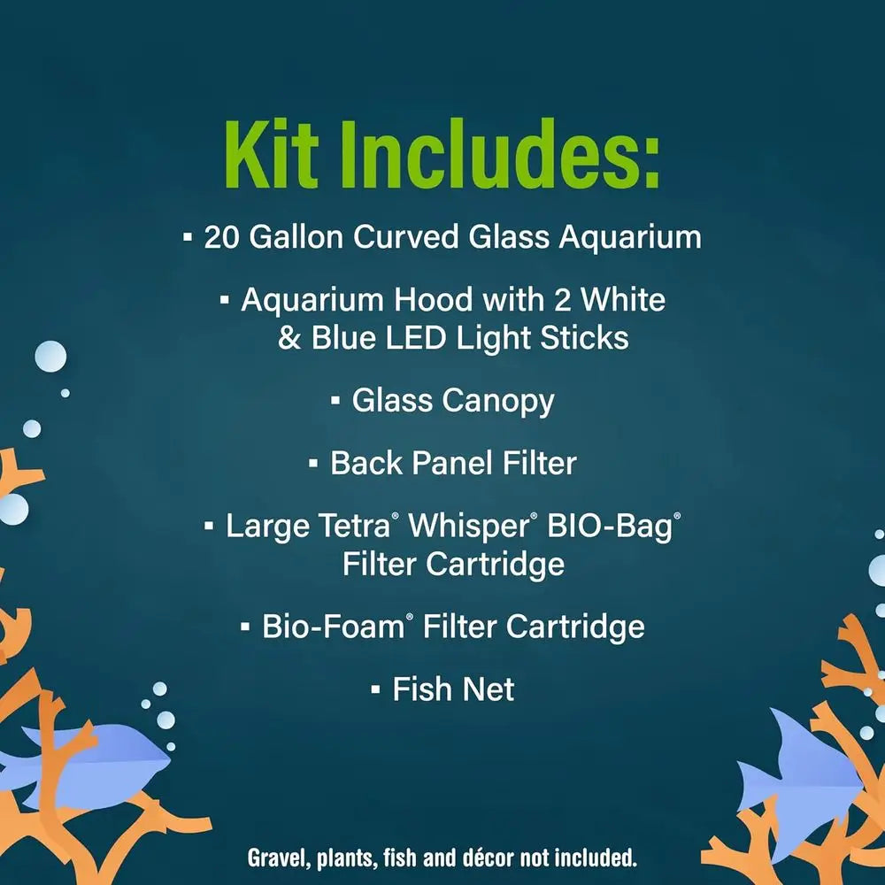Glass Aquarium Kit With Hood And Led Lighting And Integrated Filtration