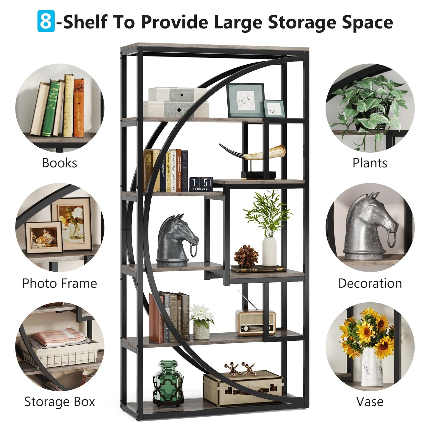 Tribesigns Industrial 5 Tier Etagere Bookcase for Living Room