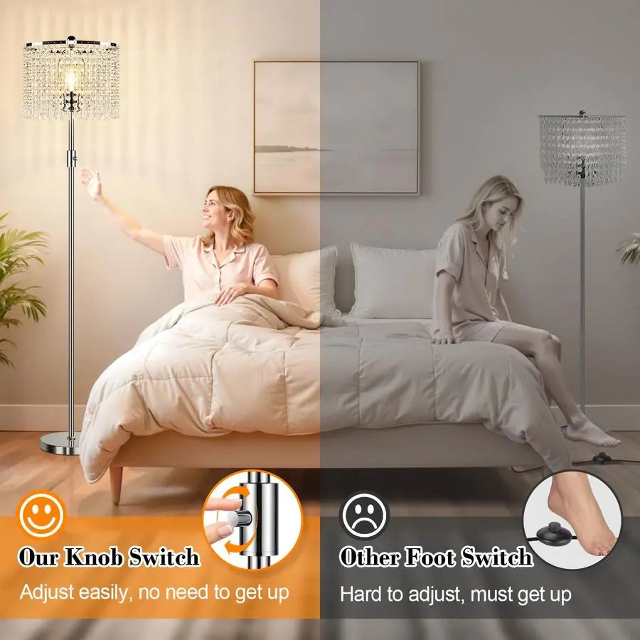 Crystal Dimmable Floor Lamp For Living Room With Knob Switch