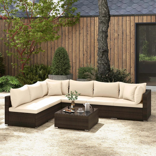 Homasis 7 Piece Patio Rattan Furniture Set Sectional Sofa Cushioned