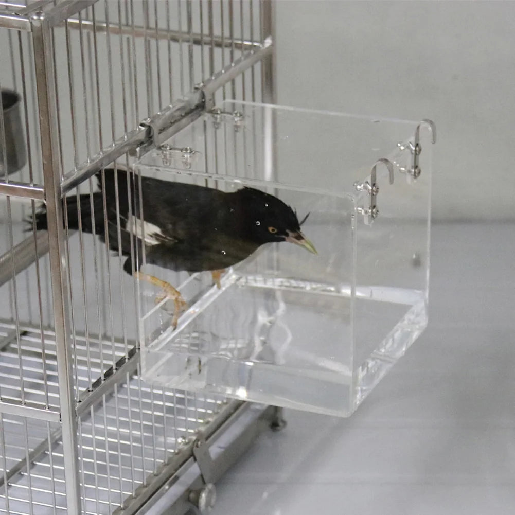 HiMISS Transparent Acrylic Bird Bath Box Hanging Accessory