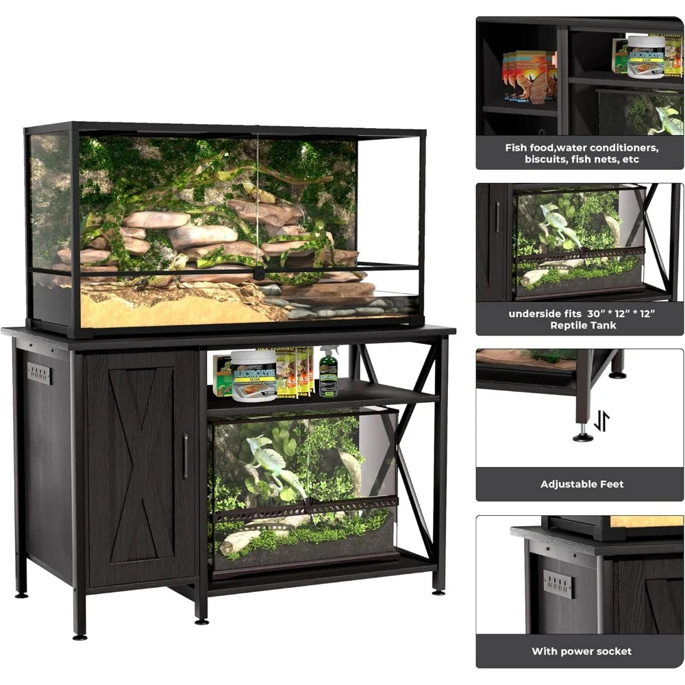 Reptile Terrarium Stand With Power Outlet And Cabinet