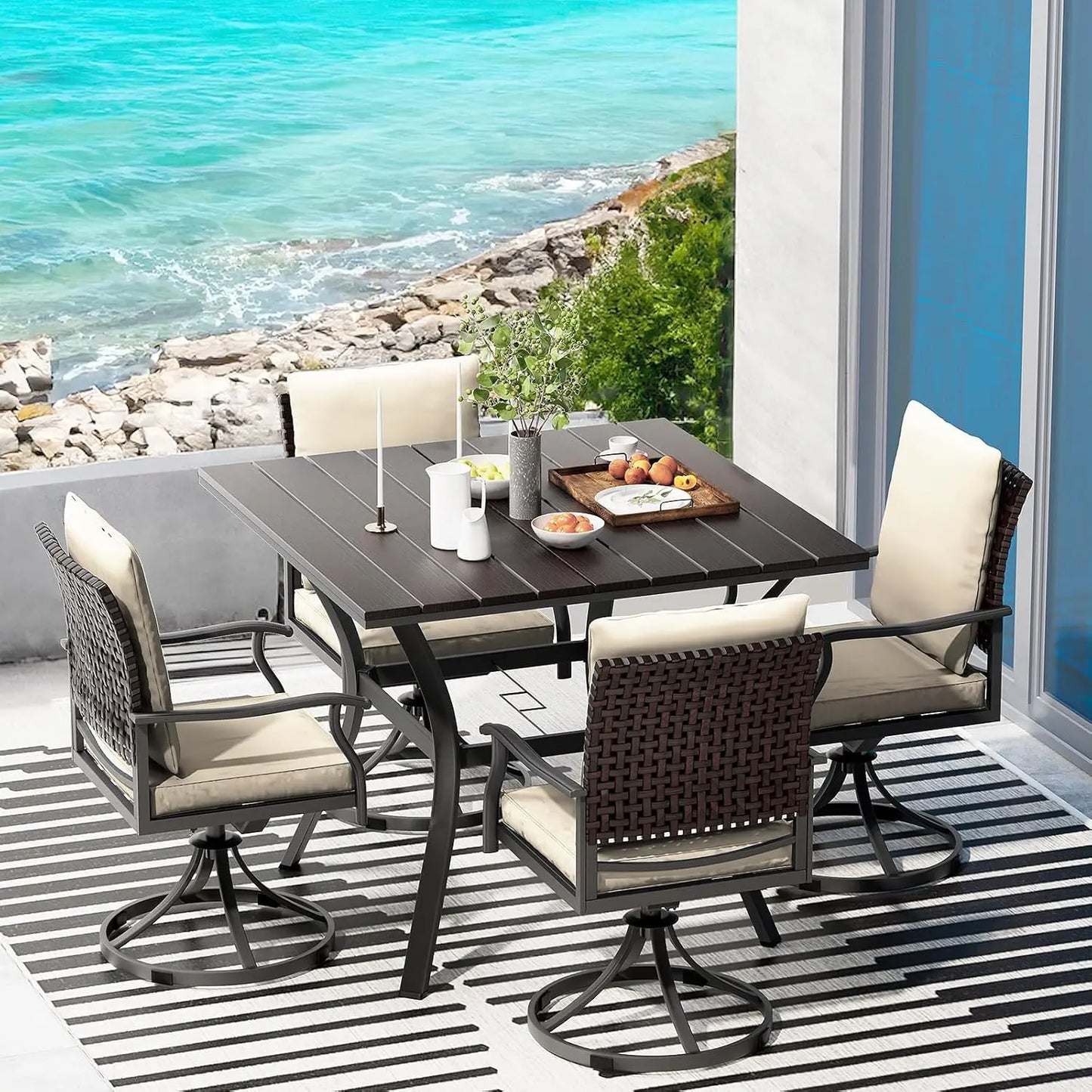 Outdoor Patio Dining Set with 4 Swivel Chairs and Table