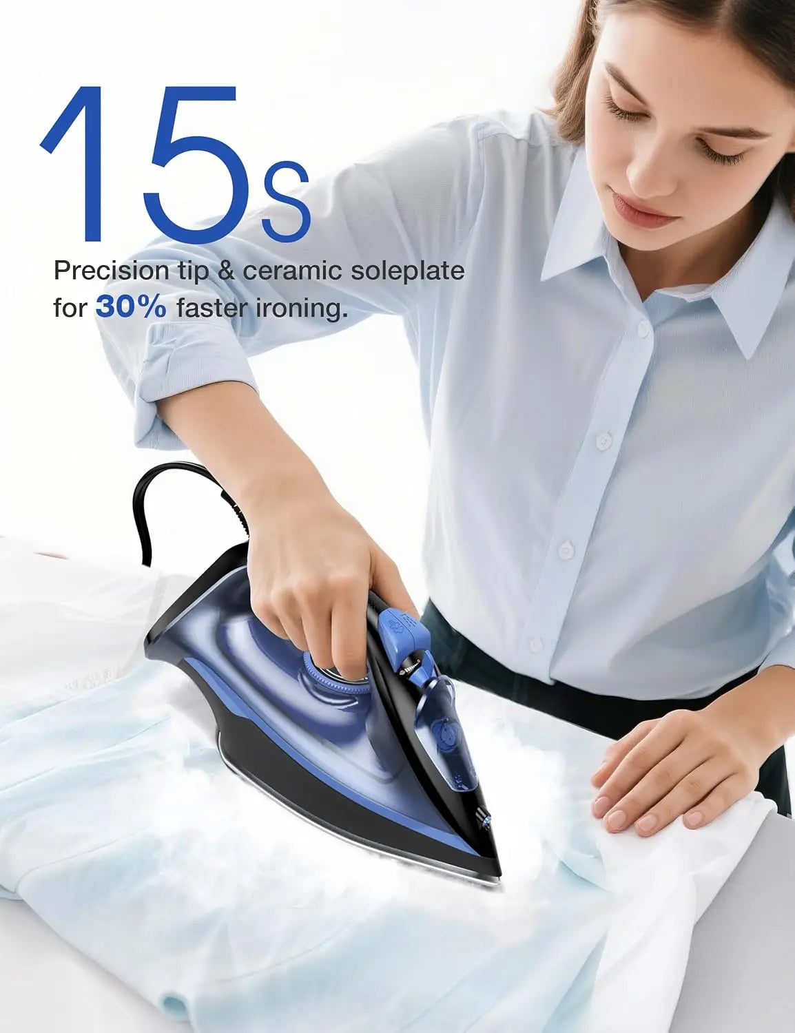 XMSJ Steam Iron With Ceramic Soleplate 1500W Auto Off