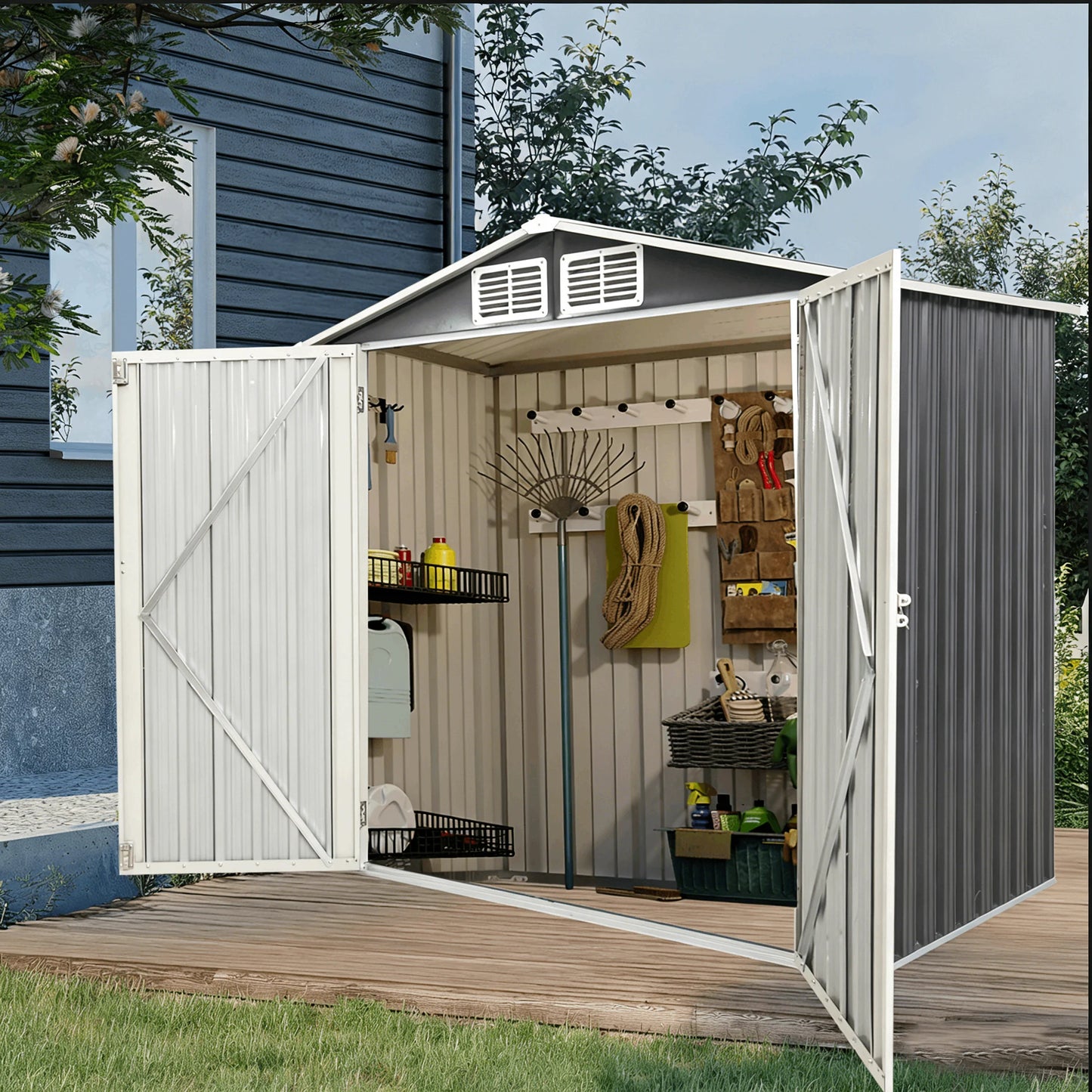Morngardo Outdoor Metal Storage Shed Corrosion Resistant With Lockable Door