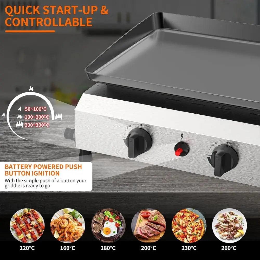 Three Burner Outdoor Propane Griddle Tabletop Gas Grill For Camping