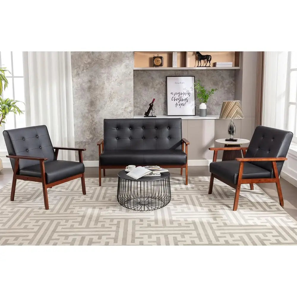 Modern Century 1 Sofa And 2 Chairs Set Solid Hardwood