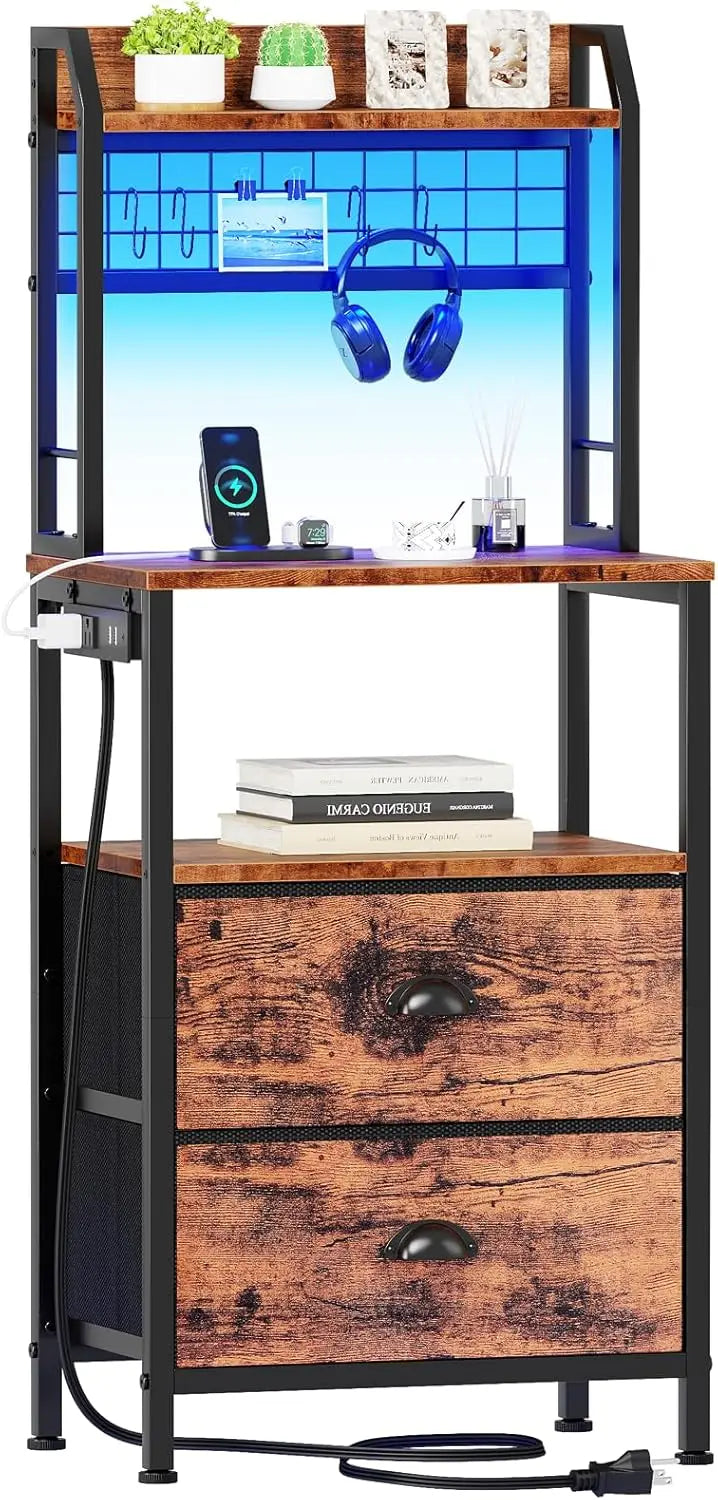 NONEDrawer Nightstand With Charging Station And LED Lights