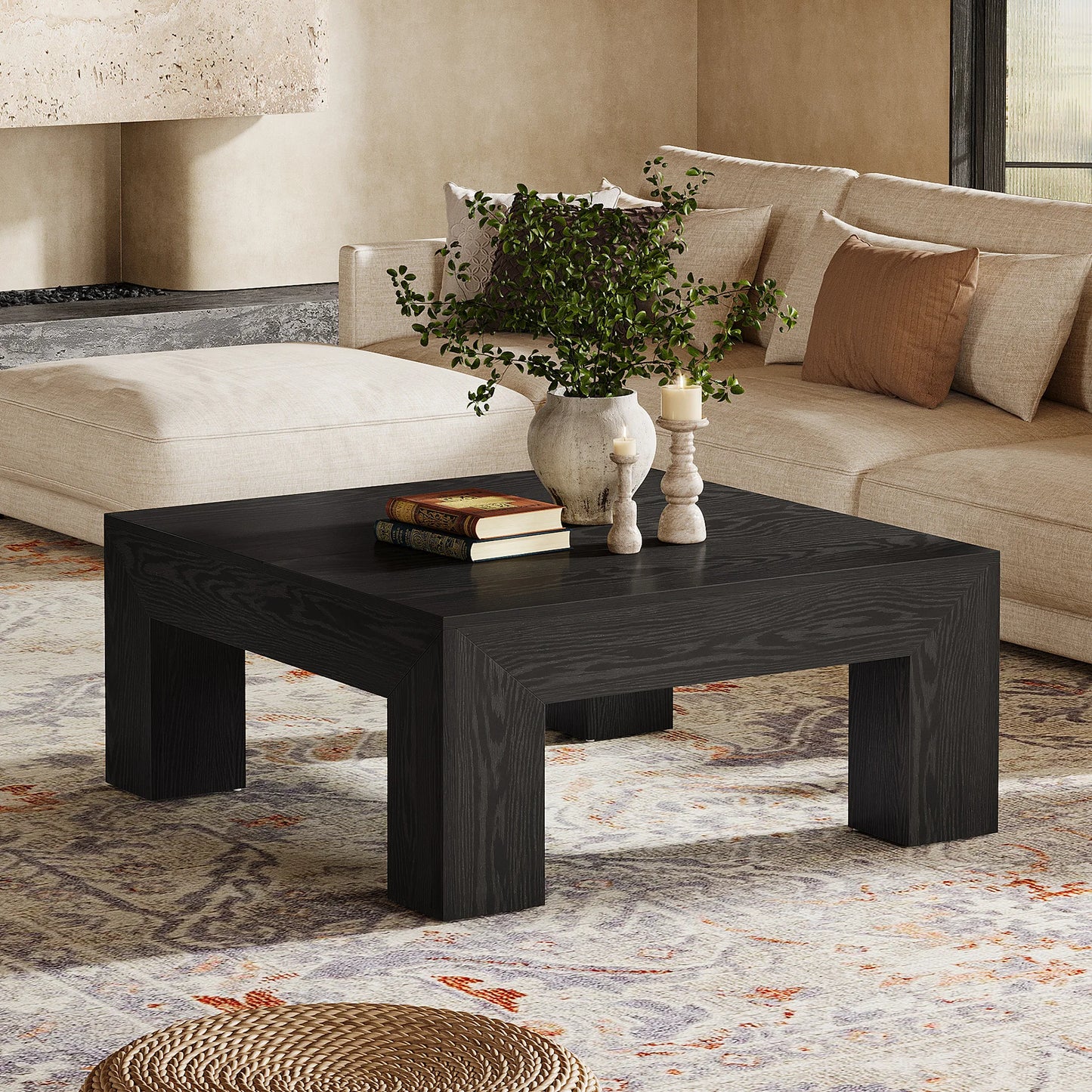 Tribesigns Coffee Table Farmhouse MDF Cocktail Table With Wooden Legs