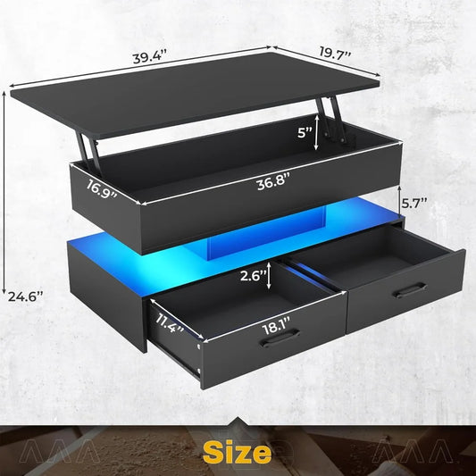 XMSJ Lift Top Coffee Table With Storage And LED Lights