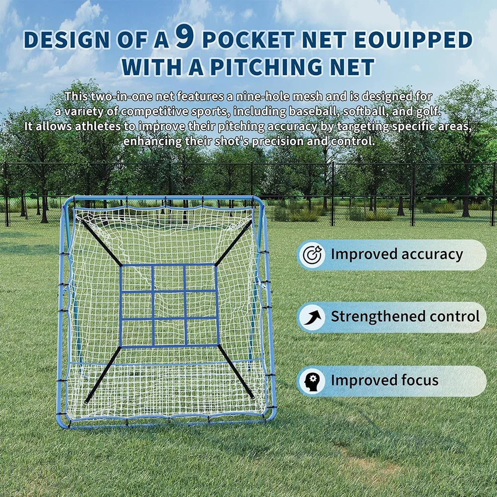 Baseball Softball Rebounder Net Double Sided 9 Zone Pitching Backstop