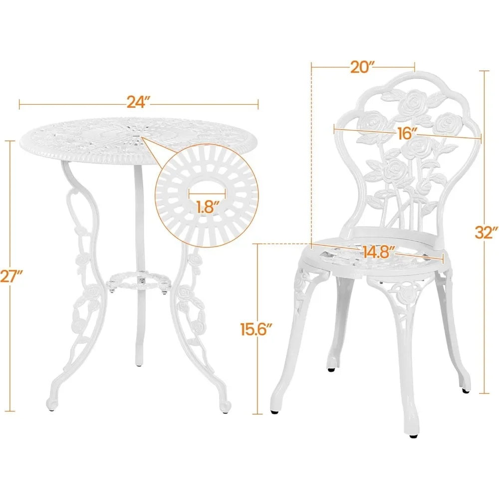 Outdoor 3 Piece Bistro Set With Rose Design Cast Aluminum