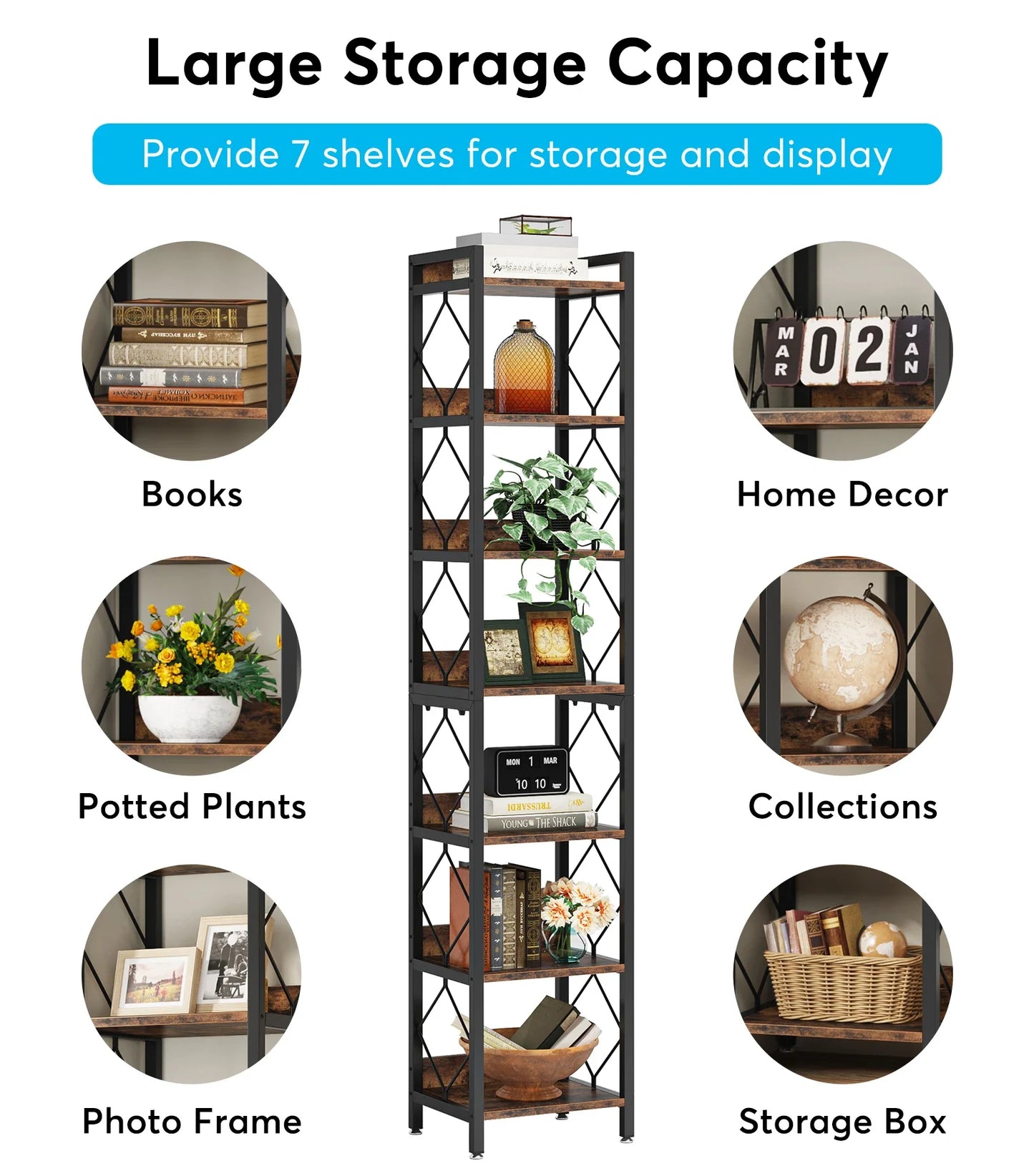 Tribesigns 7 Tier Bookshelf Freestanding Display Shelves