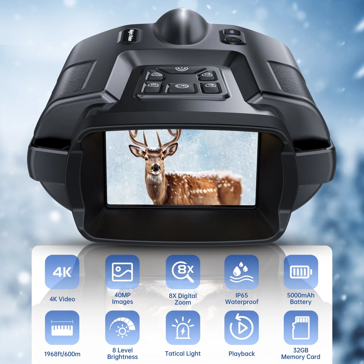 USB Rechargeable 4K Night Vision Binoculars With 8X Digital Zoom Infrared