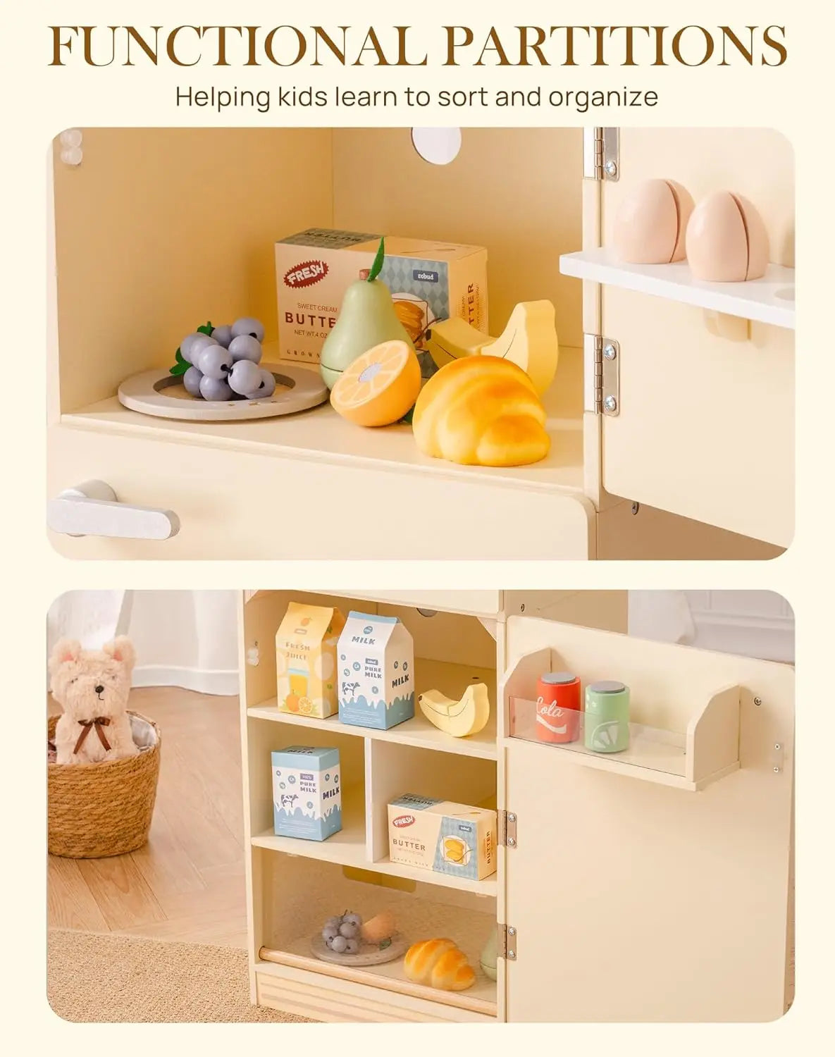 Robotime Robud Wooden Toy Fridge Play Kitchen Set With Accessories
