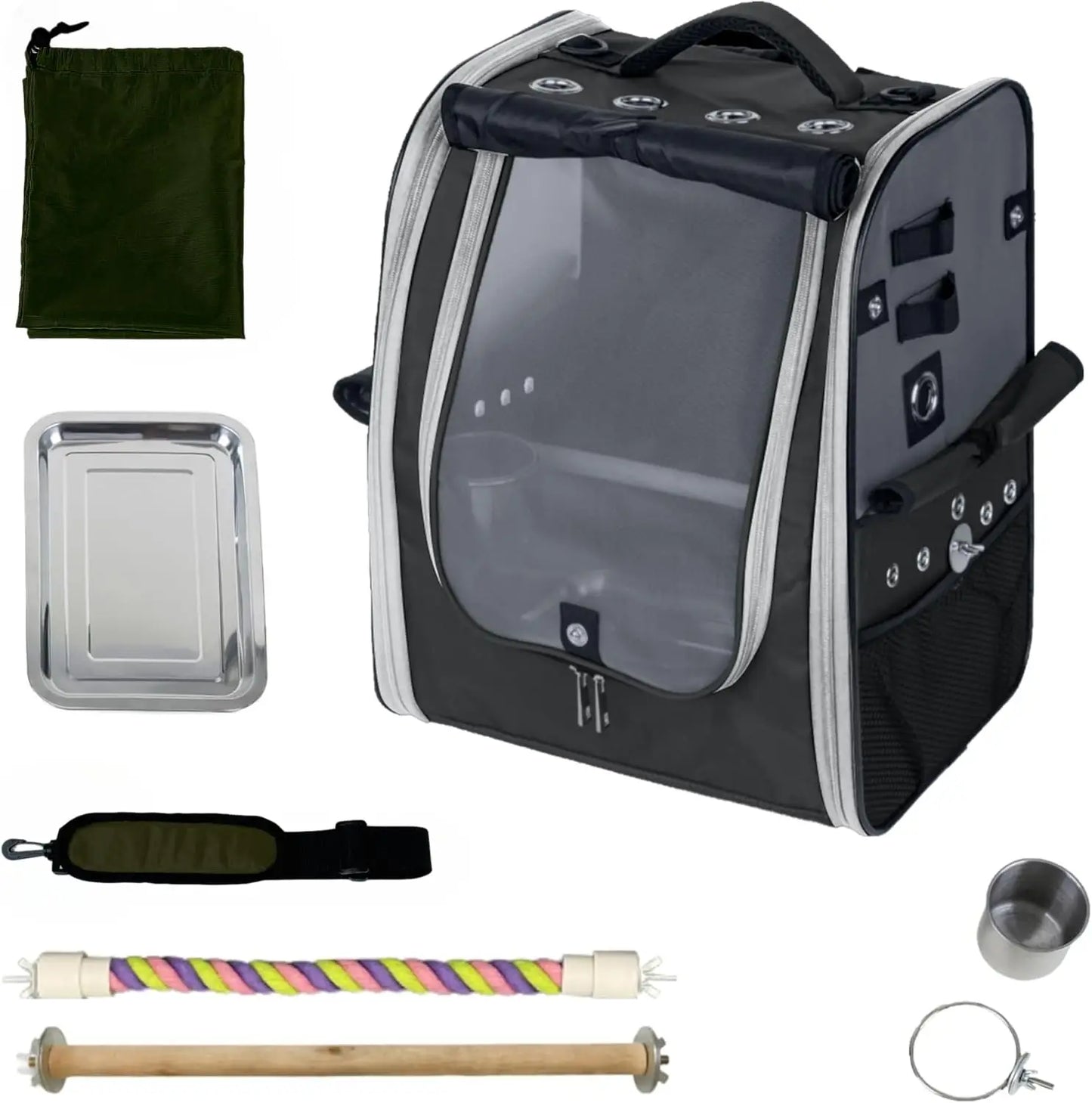 NONE Bird Carrier Backpack With Ventilation Perches Stainless Tray
