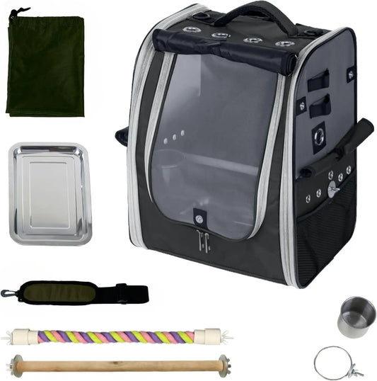 NONE Bird Carrier Backpack With Ventilation Perches Stainless Tray