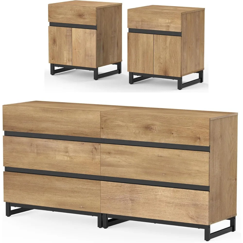 MKDK Dresser And Nightstand Set 3-Piece Modern Bedroom Furniture