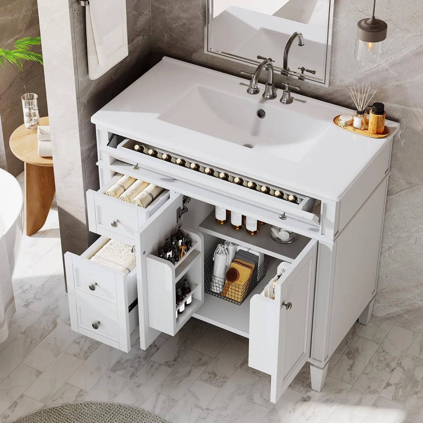Bathroom Vanity With Sink Cabinet 4 Drawers And 2 Doors