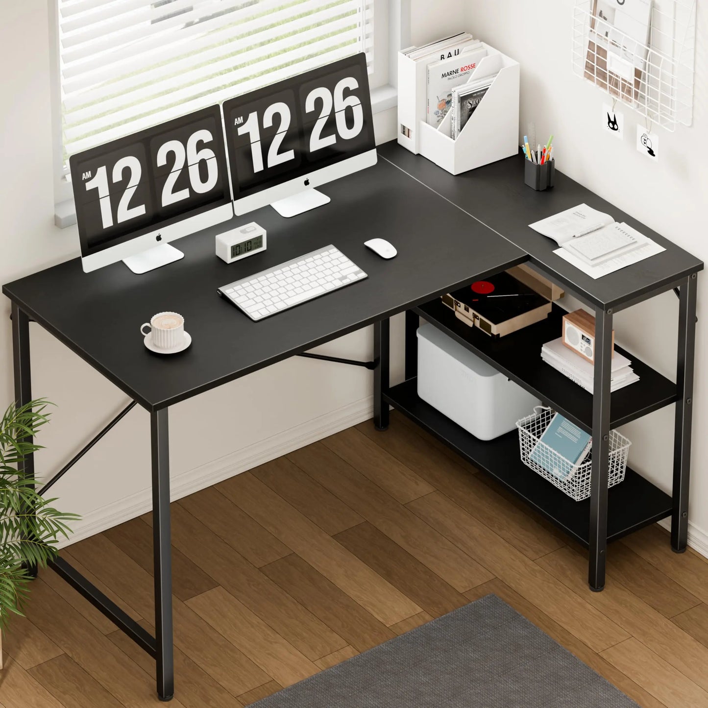 JHK L Shaped Desk Computer Desk With Storage Shelves