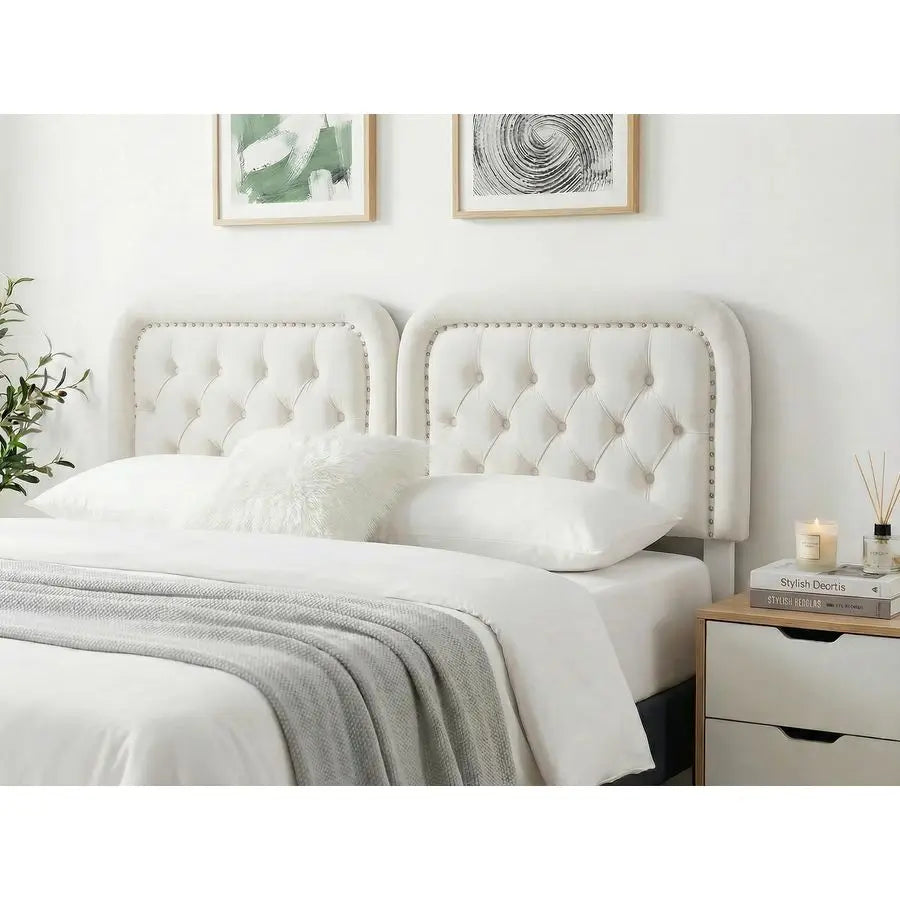 Upholstered Button Tufted Solid Wood Headboard With Adjustable Height
