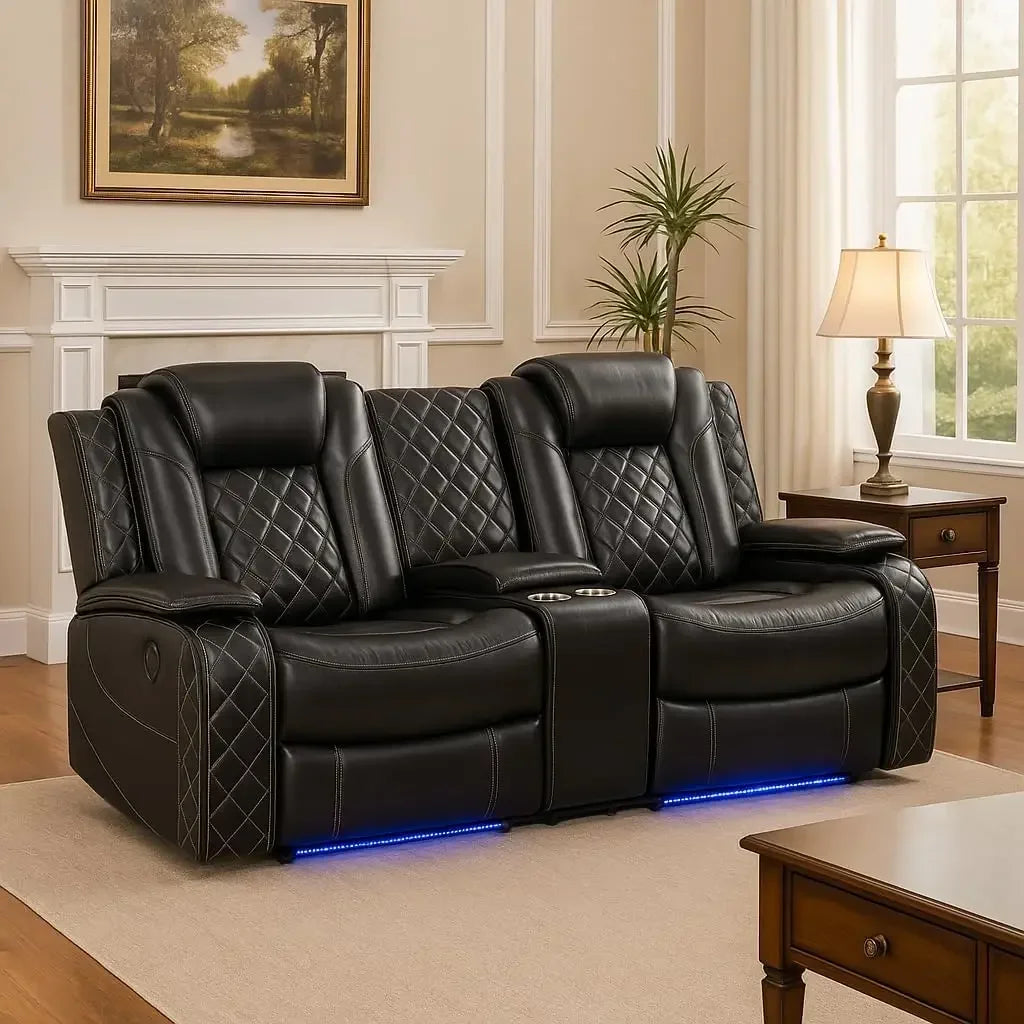 Power Electric Recliner Living Room Set With LED Light And Wireless Charging