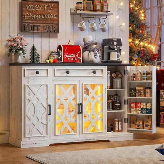 Farmhouse Buffet Cabinet Solid Wood Sideboard With Doors And Shelves