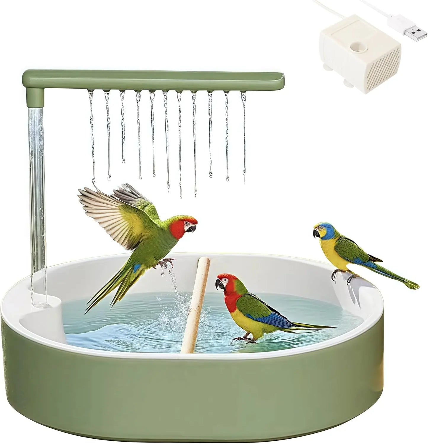 Automatic Circulating Bird Bath For Cage With Splash Guard