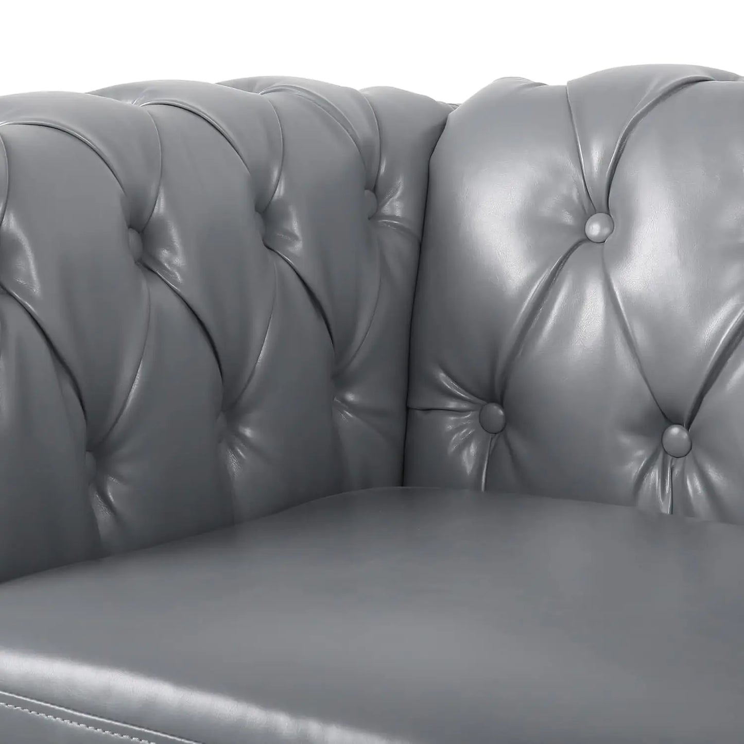 Modern Tufted Faux Leather Living Room Sofa Set With Button Nailhead Scroll Arms