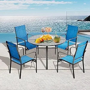 5-Piece Round Patio Dining Set With Aluminum Table And Chairs