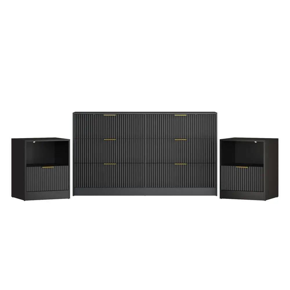 Modern Bedroom Furniture Set With 6 Drawer Dresser And Nightstands