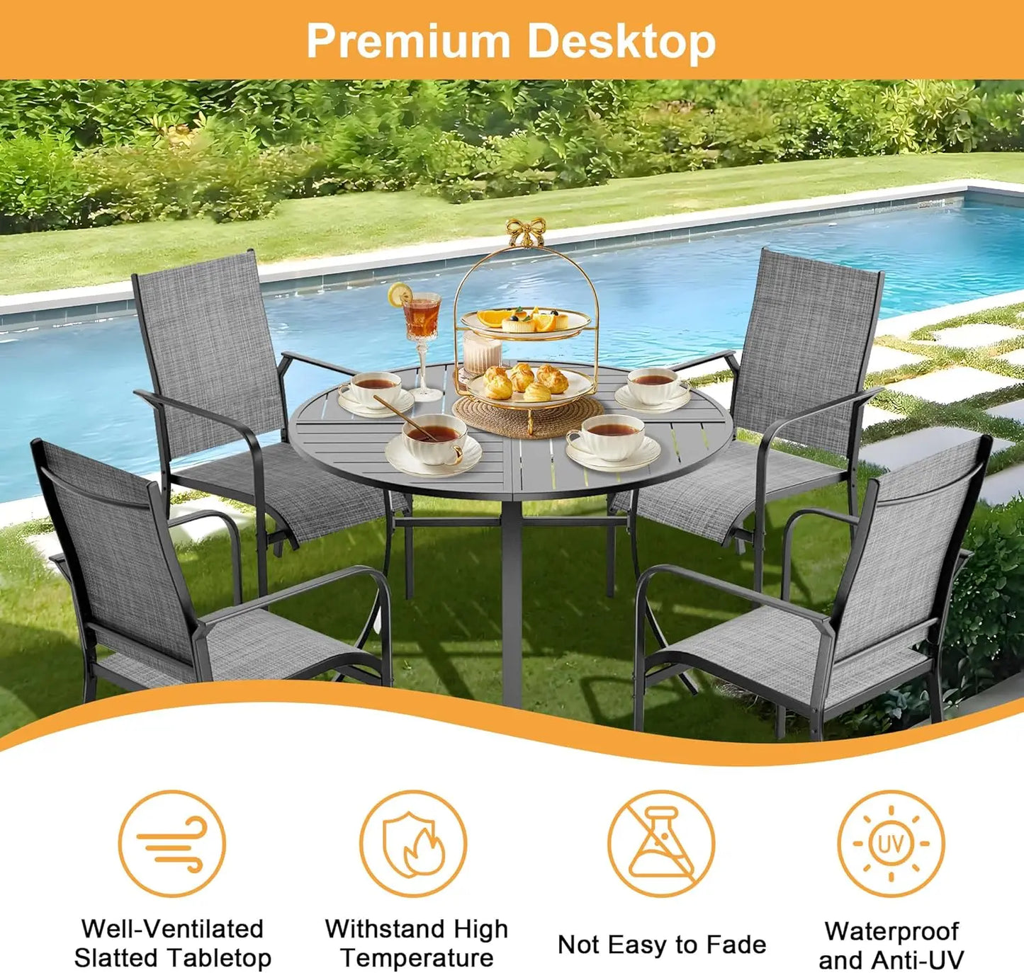 5-Piece Round Patio Dining Set With Aluminum Table And Chairs