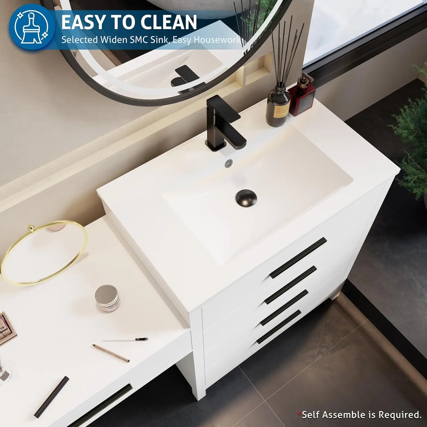Modern Bathroom Vanity Sink Combo With Makeup Desk And Basins