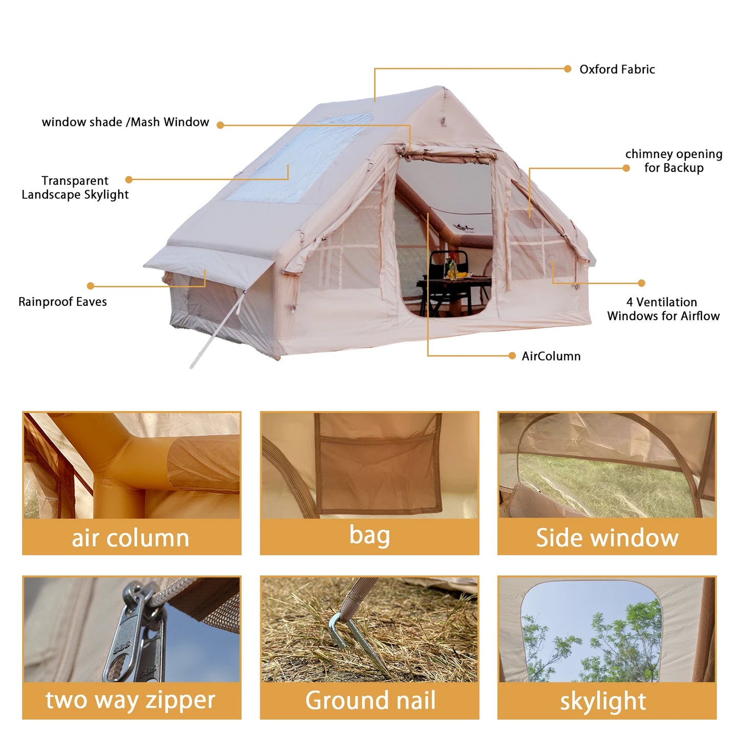 Pakicetus Inflatable Tent With Skylight Quick Setup Family Tent