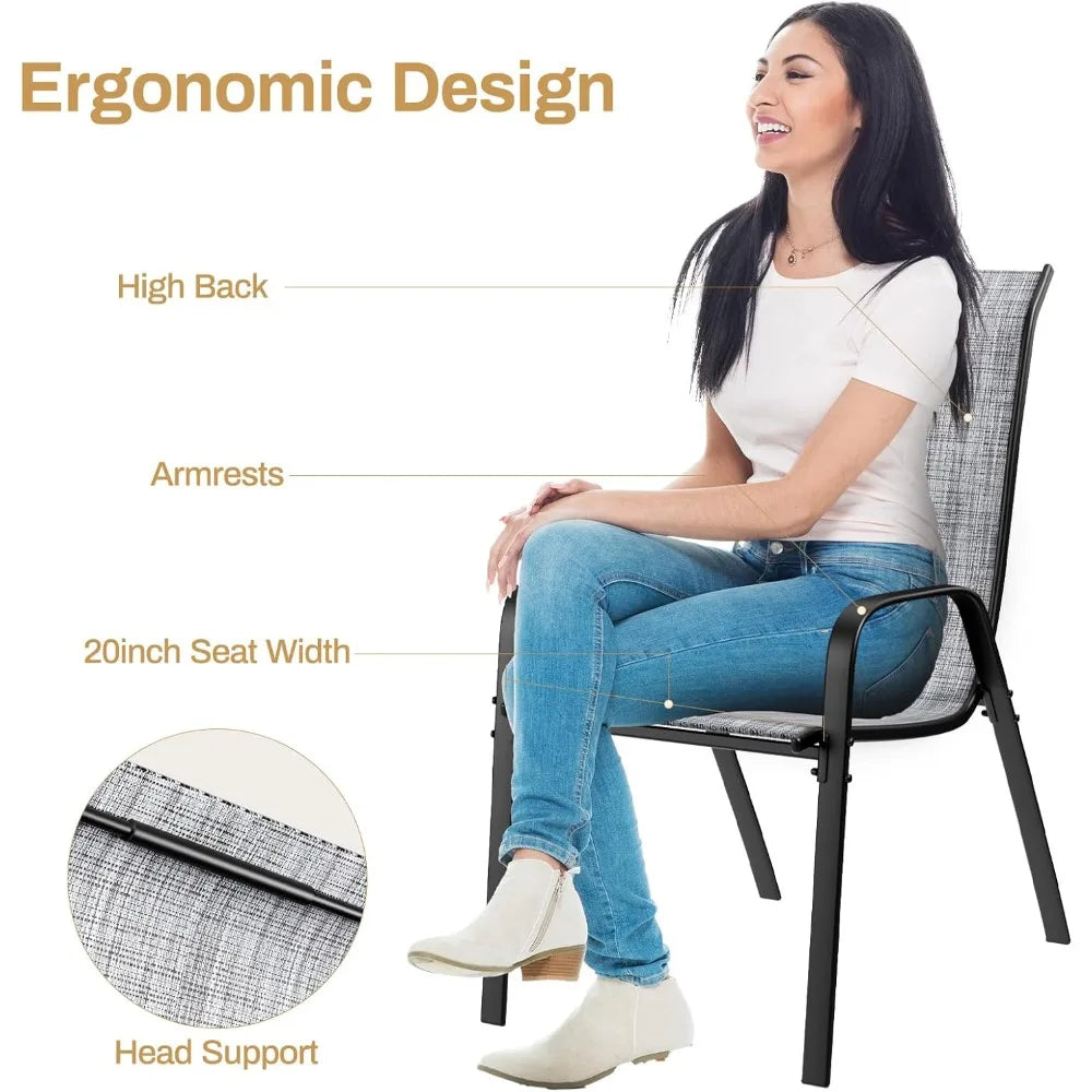 5-Piece Outdoor Patio Dining Set With Glass Table And Textline Chairs