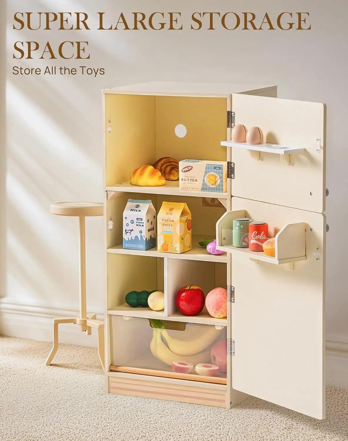 Robotime Robud Wooden Toy Fridge Play Kitchen Set With Accessories