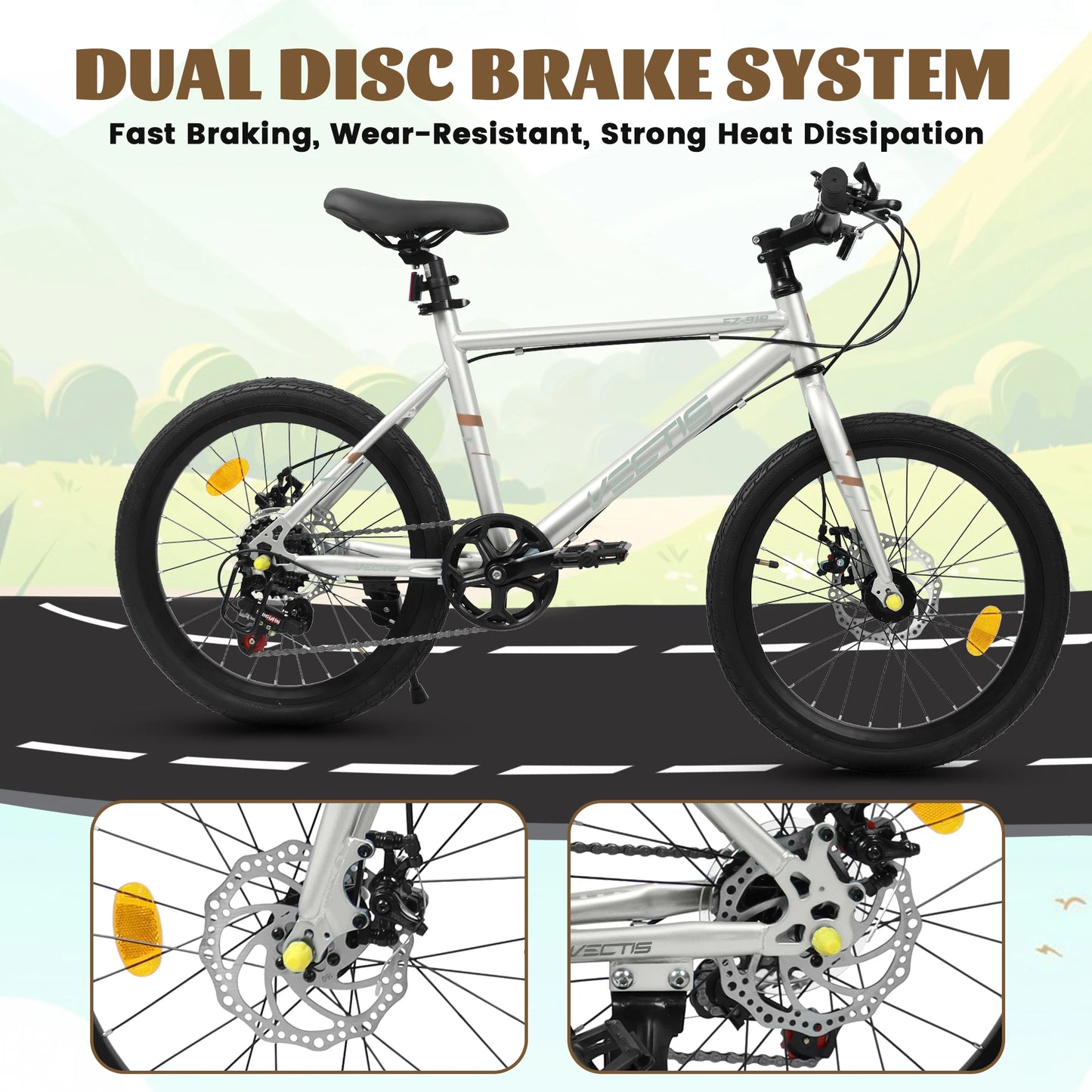 Ecarpat Kids Bike 7 Speed Steel Frame Dual Disc Brakes for Ages 6 to 12