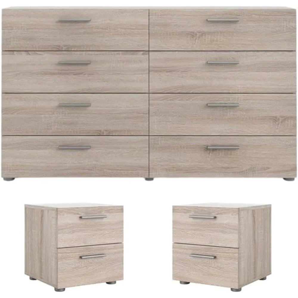 MKDK Three Piece Bedroom Set With 8 Drawer Dresser And Two Nightstands