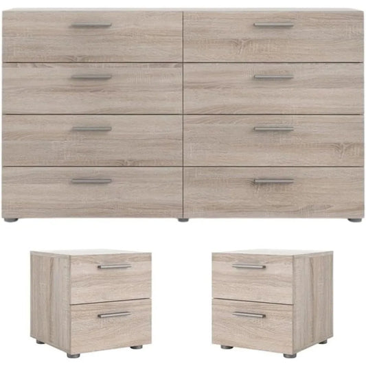 MKDK Three Piece Bedroom Set With 8 Drawer Dresser And Two Nightstands