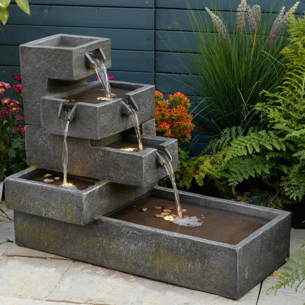 Tankana Tiered Outdoor Water Fountain With LED Cascade